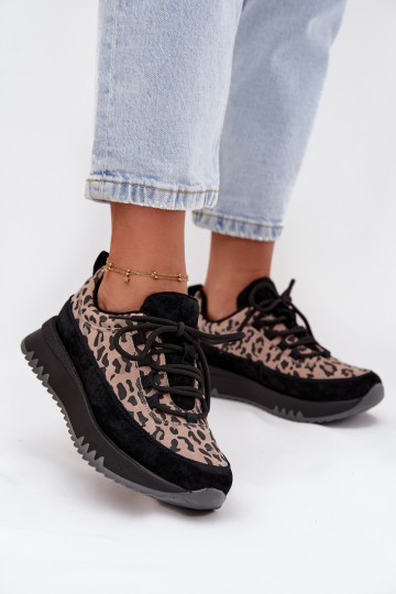 en daim réchauffer Chaussures modèle baskets Féminin avec une plateforme Vinceza 66836 avec des motifs en fourrure de léopard co 2