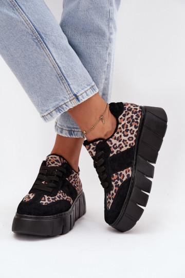 van suède opInarmen Sneakers model schoenen Dames met platform Vinceza 66841 met luipaardbontpatronen zInart