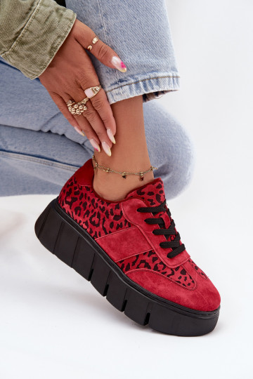 van suède opInarmen Sneakers model schoenen Dames met platform Vinceza 66841 met luipaardbontpatronen rood