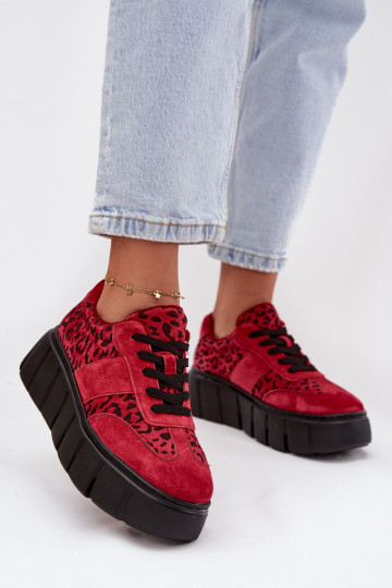 van suède opInarmen Sneakers model schoenen Dames met platform Vinceza 66841 met luipaardbontpatronen rood 2