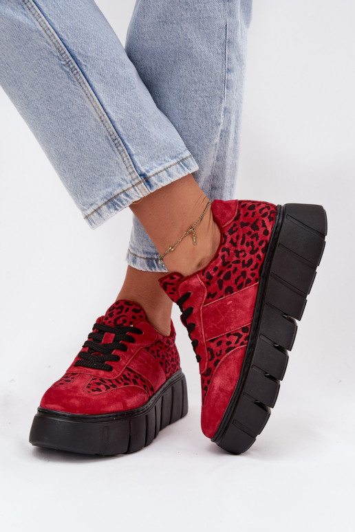 en daim réchauffer Chaussures modèle baskets Féminin avec une plateforme Vinceza 66841 avec des motifs en fourrure de léopard co