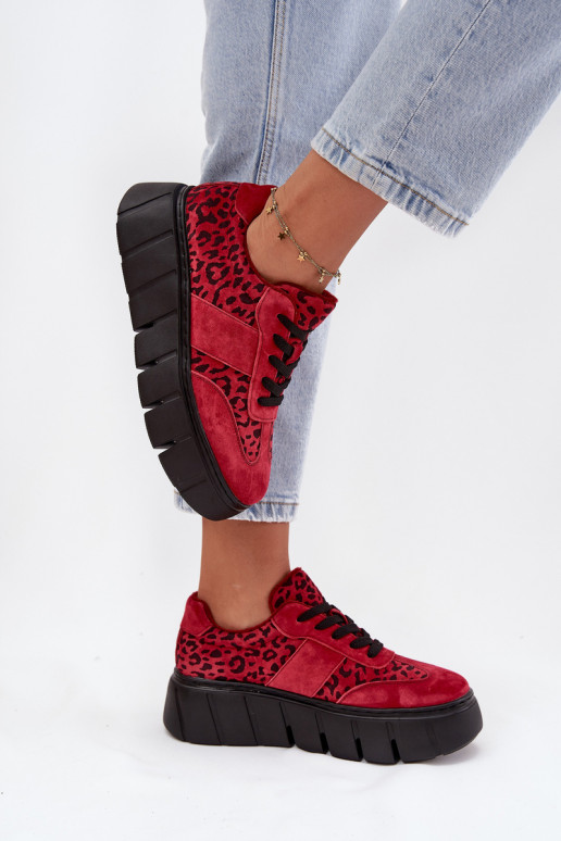 en daim réchauffer Chaussures modèle baskets Féminin avec une plateforme Vinceza 66841 avec des motifs en fourrure de léopard co