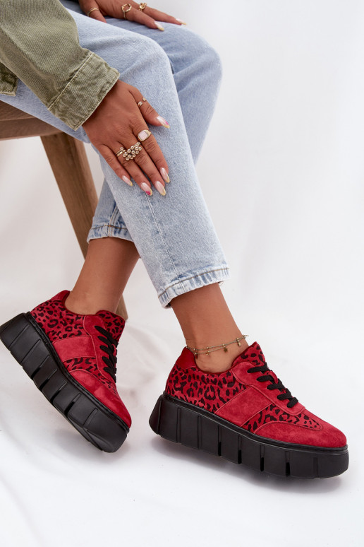 van suède opInarmen Sneakers model schoenen Dames met platform Vinceza 66841 met luipaardbontpatronen rood