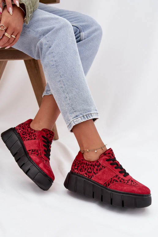en daim réchauffer Chaussures modèle baskets Féminin avec une plateforme Vinceza 66841 avec des motifs en fourrure de léopard co