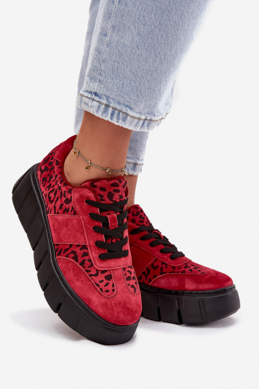 aus INildleder sich Zuarm laufen Sneakers Stilvollllschuhe Feminin mit einer Plattform Vinceza 66841 mit Leopardenfellmuster rot