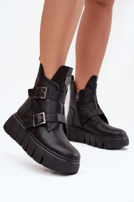 Haut sich Zuarm laufen Damenstiefel mit einer Plattform mit Schnallen Vinceza 66842 schZuarze Farbe Haut sich Zuarm laufen Damenstiefel mit einer Plattform mit Schnallen Vinceza 66842 schZuarze Farbe
