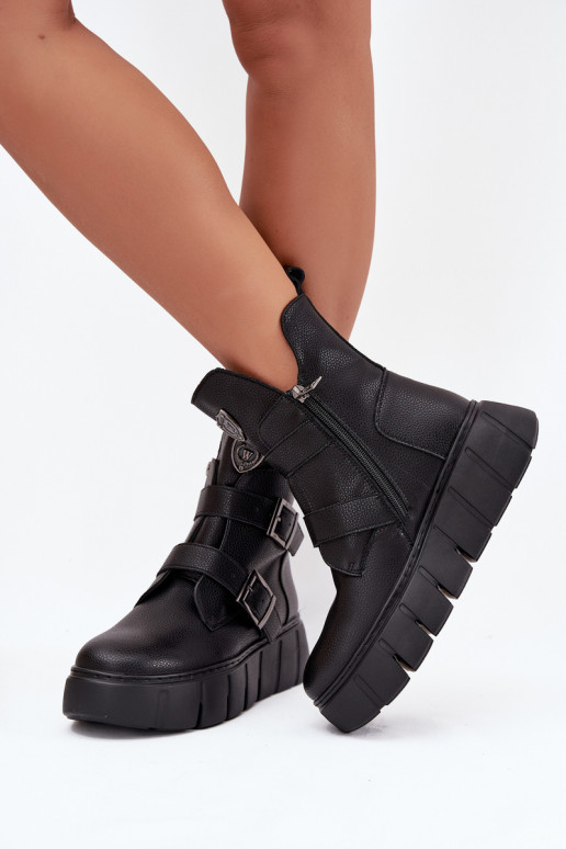 Haut sich Zuarm laufen Damenstiefel mit einer Plattform mit Schnallen Vinceza 66842 schZuarze Farbe Haut sich Zuarm laufen Damenstiefel mit einer Plattform mit Schnallen Vinceza 66842 schZuarze Farbe