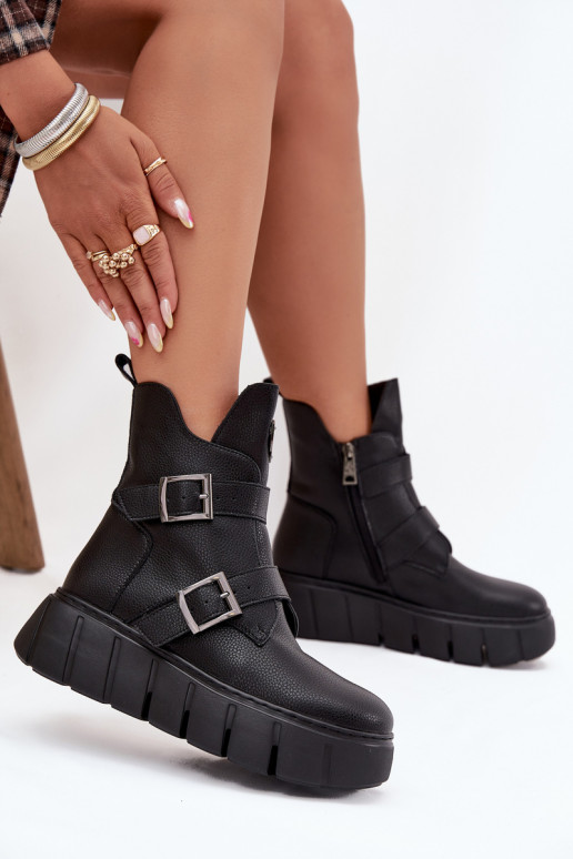 Haut sich Zuarm laufen Damenstiefel mit einer Plattform mit Schnallen Vinceza 66842 schZuarze Farbe Haut sich Zuarm laufen Damenstiefel mit einer Plattform mit Schnallen Vinceza 66842 schZuarze Farbe