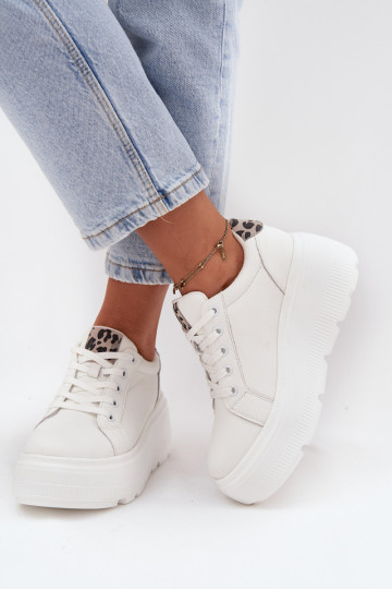 Leer Sneakers model schoenen Dames met platform met luipaardbontpatronen Vinceza 89144 Initte kleur