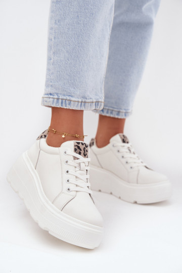 Leer Sneakers model schoenen Dames met platform met luipaardbontpatronen Vinceza 89144 Initte kleur 2