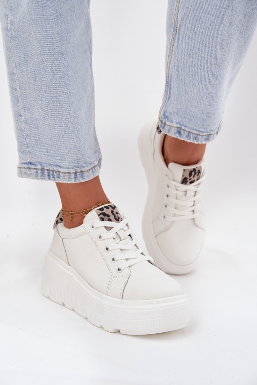 Leer Sneakers model schoenen Dames met platform met luipaardbontpatronen Vinceza 89144 Initte kleur