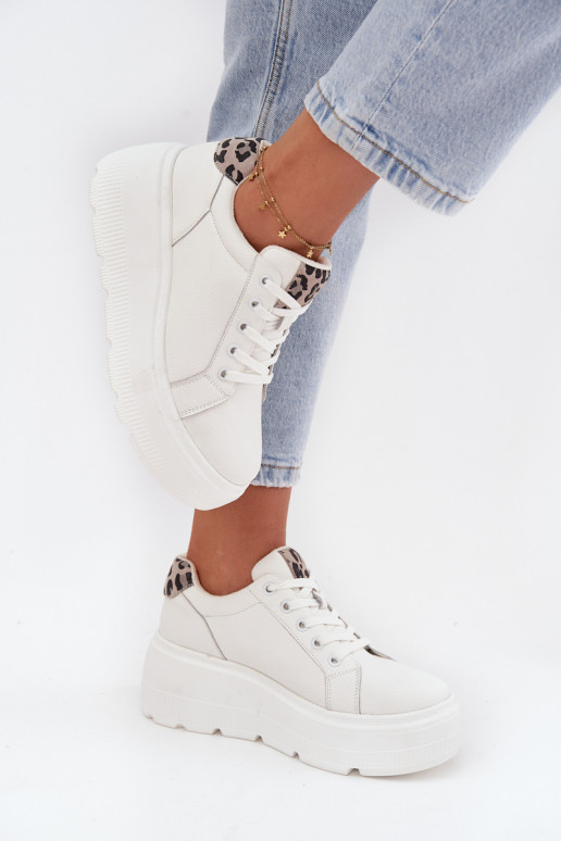 Leer Sneakers model schoenen Dames met platform met luipaardbontpatronen Vinceza 89144 Initte kleur