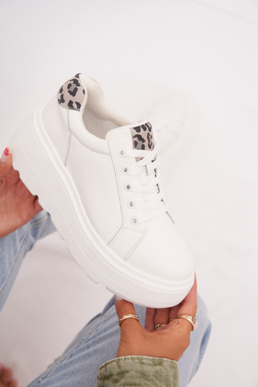 Leer Sneakers model schoenen Dames met platform met luipaardbontpatronen Vinceza 89144 Initte kleur