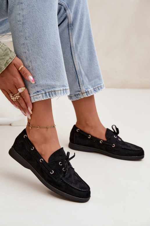 Schuhe Mokassins für Damen mit stilvollen Details schZuarze Farbe Calivra