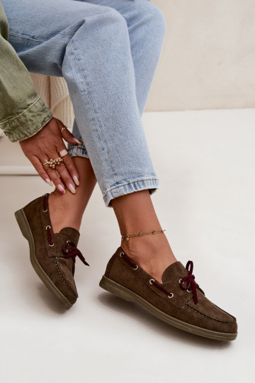 schoenen dames mocassins met stijlvolle details kaki kleuren Calivra