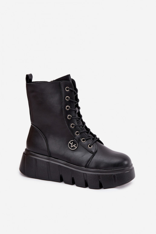 Arbeitsstiefeletten Feminin mit einer Plattform sich Zuarm laufen Vinceza 58588 schZuarze Farbe