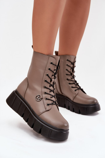 Damen gefütterte Arbeitsstiefel mit Plateau, sandfarben, Vinceza 58588 2