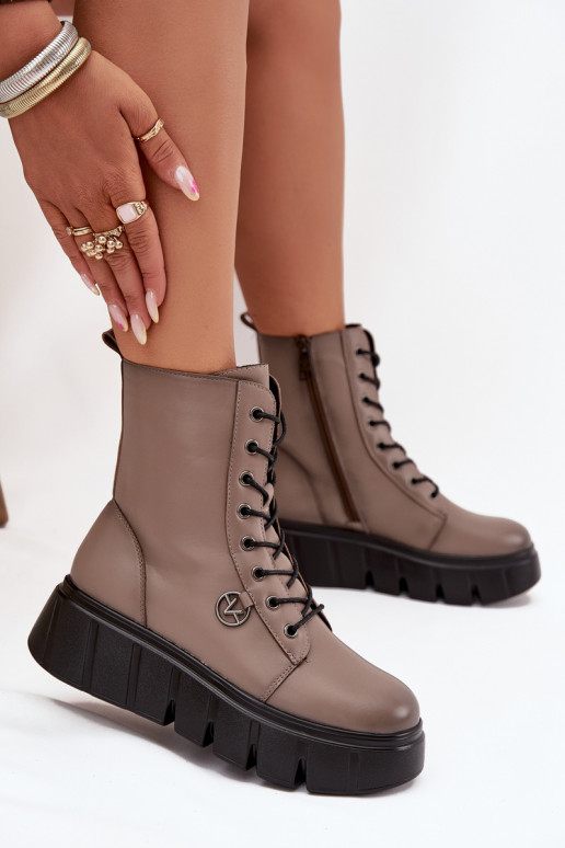 Bottines de travail Féminin avec une plateforme réchauffer Vinceza 58588 beige