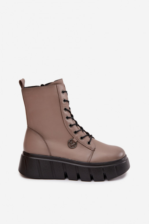 Bottines de travail Féminin avec une plateforme réchauffer Vinceza 58588 beige