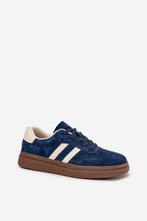 Chaussures modèle baskets Féminin en daim avec une plateforme bleu foncé Sylviona Chaussures modèle baskets Féminin en daim avec une plateforme bleu foncé Sylviona