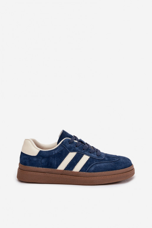 Chaussures modèle baskets Féminin en daim avec une plateforme bleu foncé Sylviona Chaussures modèle baskets Féminin en daim avec une plateforme bleu foncé Sylviona