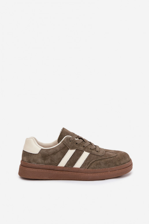 Sneakers model schoenen Dames van suède met platform kaki kleuren Sylviona