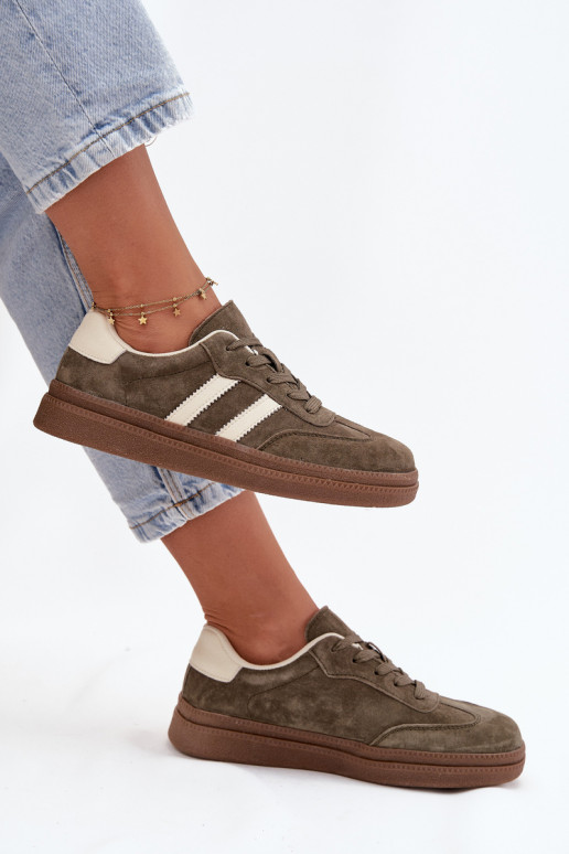 Sneakers Stilvollllschuhe Feminin aus INildleder mit einer Plattform Khaki-Farbe-Farbe Sylviona