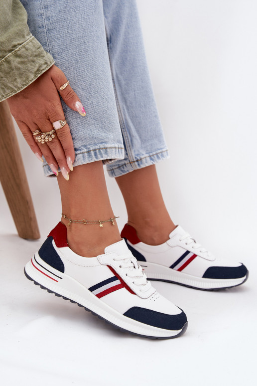 baskets Peau Féminin Blanc-bleu foncé Lorvessa