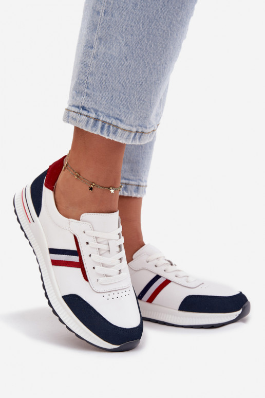 baskets Peau Féminin Blanc-bleu foncé Lorvessa