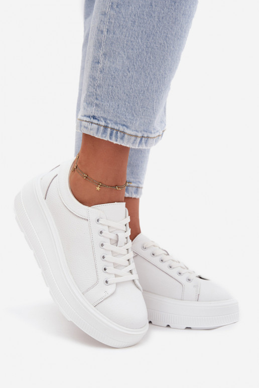 Leer Sneakers model schoenen met platform Initte kleur Sylvessa Leer Sneakers model schoenen met platform Initte kleur Sylvessa