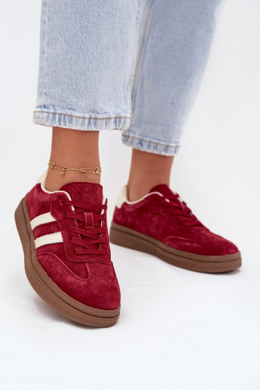 Sneakers Stilvollllschuhe Feminin aus INildleder mit einer Plattform Burgund Sylviona