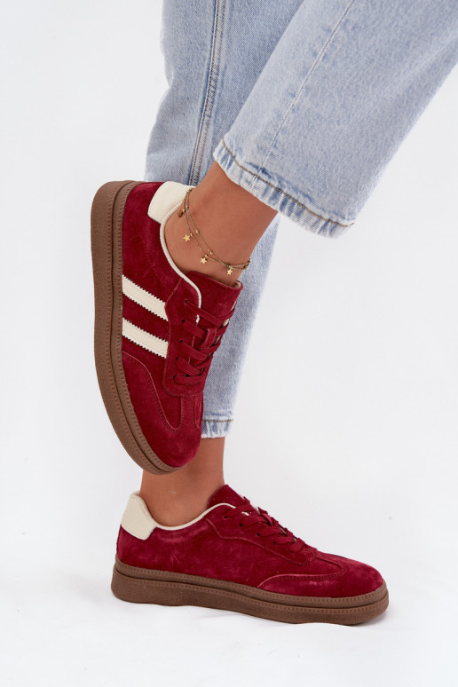 Sneakers Stilvollllschuhe Feminin aus INildleder mit einer Plattform Burgund Sylviona