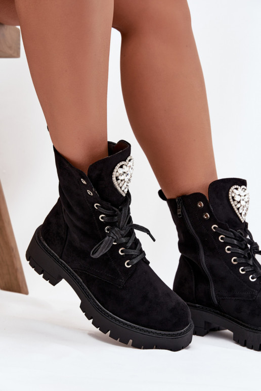 Bottines de travail Féminin aux yeux brillants Activé Języku couleur noire Rosira Bottines de travail Féminin aux yeux brillants Activé Języku couleur noire Rosira