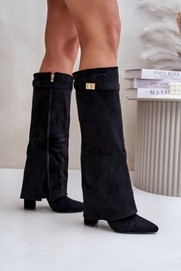 Bottes longues isolées avec talons et chapeau cousu noires Urelli