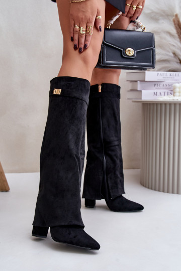 Urelli Overknee Stiefel mit Absätzen und eingenähtem Schaft in Schwarz 2
