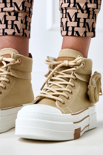 Bruine hoge sneakers met plateau en zakje Yaren