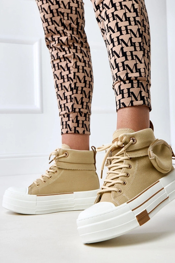 Yaren Braune High-Top Sneakers mit Plateau und Tasche 2