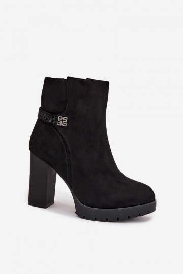 Wärmende Damen Stiefeletten mit verzierten Absätzen, schwarz Zayna 2