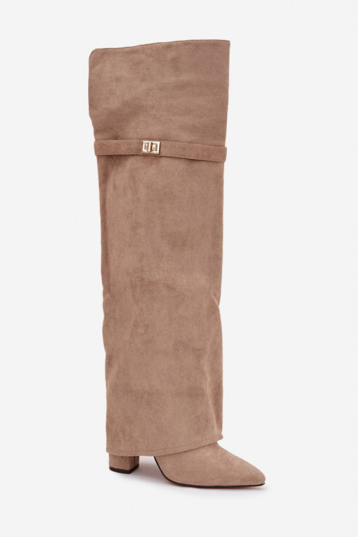 opInarmen laarzenINyIniniętą CholeInką boven de knie Obcas Słupek beige Serelle