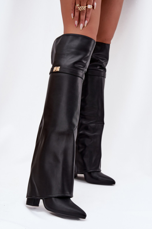 réchauffer bottesDANSyÀiniętą CholeÀką au-dessus du genou Obcas Słupek couleur noire Serelle