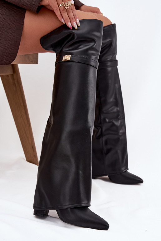 sich Zuarm laufen StiefelINyZuiniętą CholeZuką oberhalb des Knies Obcas Słupek schZuarze Farbe Serelle