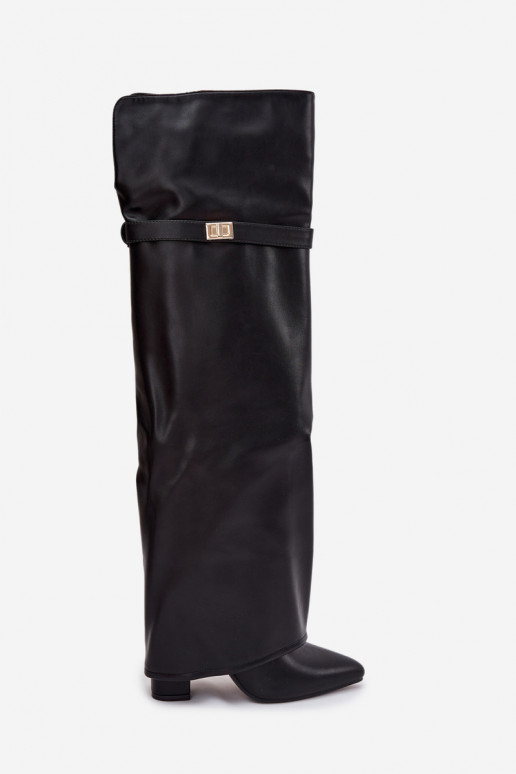 réchauffer bottesDANSyÀiniętą CholeÀką au-dessus du genou Obcas Słupek couleur noire Serelle