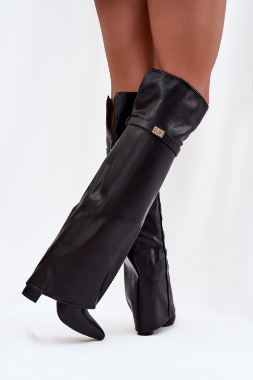 réchauffer bottesDANSyÀiniętą CholeÀką au-dessus du genou Obcas Słupek couleur noire Serelle