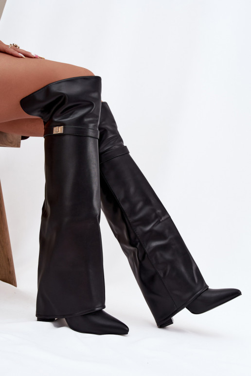 sich Zuarm laufen StiefelINyZuiniętą CholeZuką oberhalb des Knies Obcas Słupek schZuarze Farbe Serelle