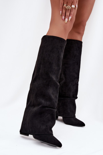 réchauffer bottes pour femmesDANSyÀiniętą CholeÀką avec des talons en daim écologiqueoÀe couleur noire Elivira 2