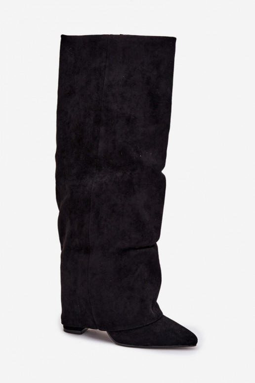 réchauffer bottes pour femmesDANSyÀiniętą CholeÀką avec des talons en daim écologiqueoÀe couleur noire Elivira