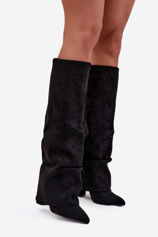 réchauffer bottes pour femmesDANSyÀiniętą CholeÀką avec des talons en daim écologiqueoÀe couleur noire Elivira