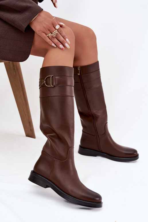 bottes pour femmes avec des talons larges Avec des décorations Detalem marron Arvessa bottes pour femmes avec des talons larges Avec des décorations Detalem marron Arvessa
