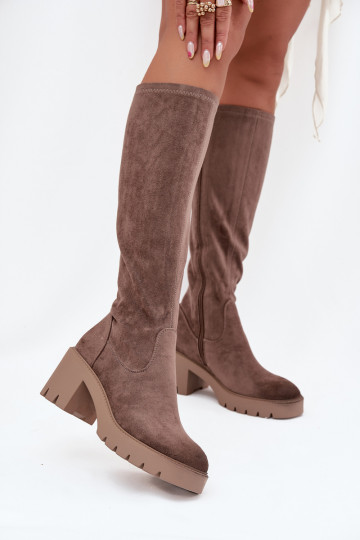 laarzen Vóór de knie van eco-suèdeoIne met hakken Vinceza 58332 beige 2