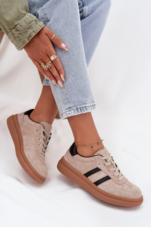 aus INildleder Sneakers Stilvollllschuhe Feminin mit einer Plattform Beige Elivienne